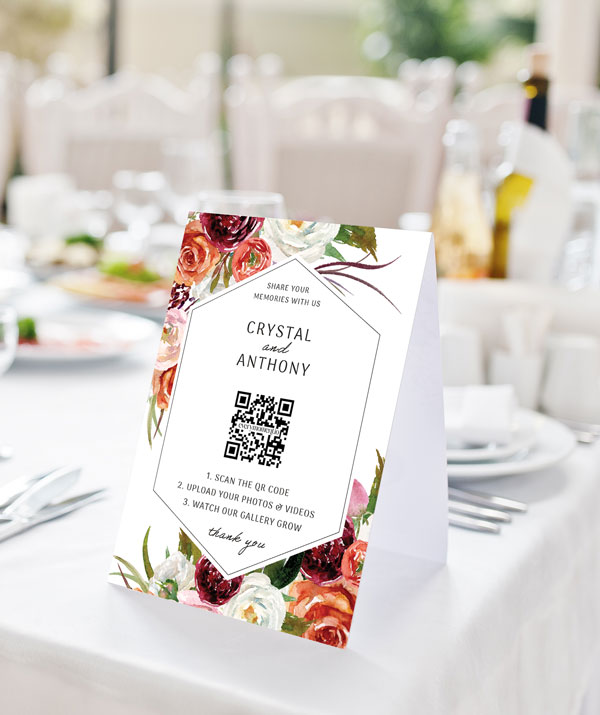 QR Code on Card at Wedding for Photo Uploads